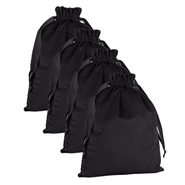 Cadeauzakje/opbergzakje met trekkoord - 6x - velvet - zwart - 24 x 17 cm - luxe