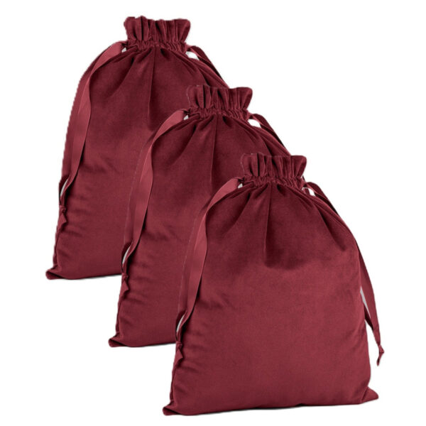 Cadeauzakje/opbergzakje trekkoord - 3x - velvet - rood - 24 x 17 cm