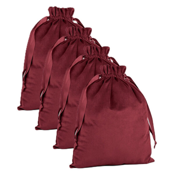 Cadeauzakje/opbergzakje trekkoord - 8x - velvet - rood - 24 x 17 cm