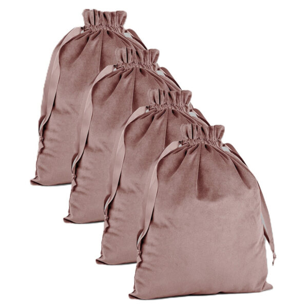 Cadeauzakje/opbergzakje met trekkoord - 4x - velvet - roze - 24 x 17 cm - luxe