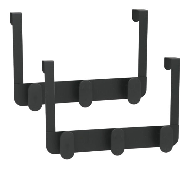 Gerimport Deurkapstok - 2x - 3 ophang haken - zwart - metaal - ruimtebesparend