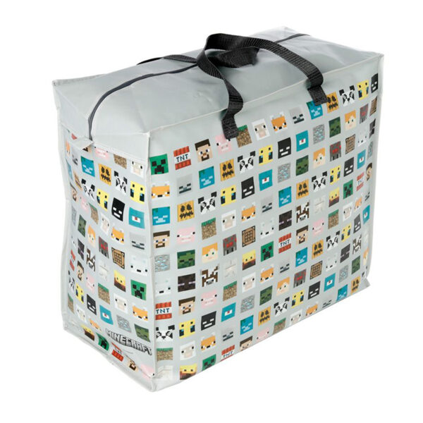 Dekentas/wastas met rits - Minecraft - wit - 55 x 28 x 48 cm - boodschappentas/opbergtas