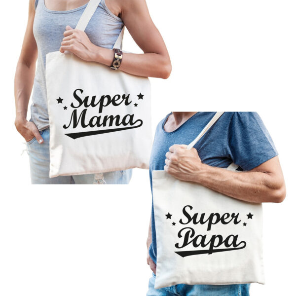 Super papa en Super mama tasje - Vaderdag en moederdag cadeau