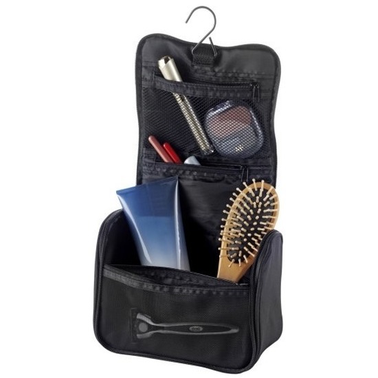 Reis toilettas/etui met ophanghaak zwart 33 cm voor heren/dames