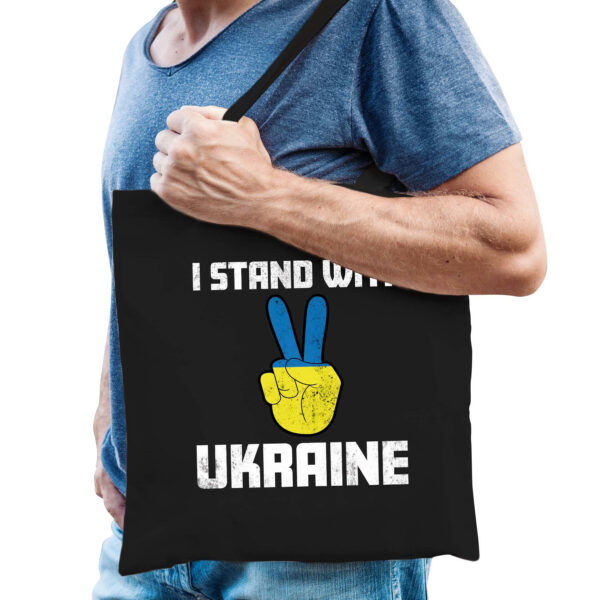 Bellatio Decorations tas - I stand with Ukraine - peace teken - zwart - protest - Oekraiense vlag