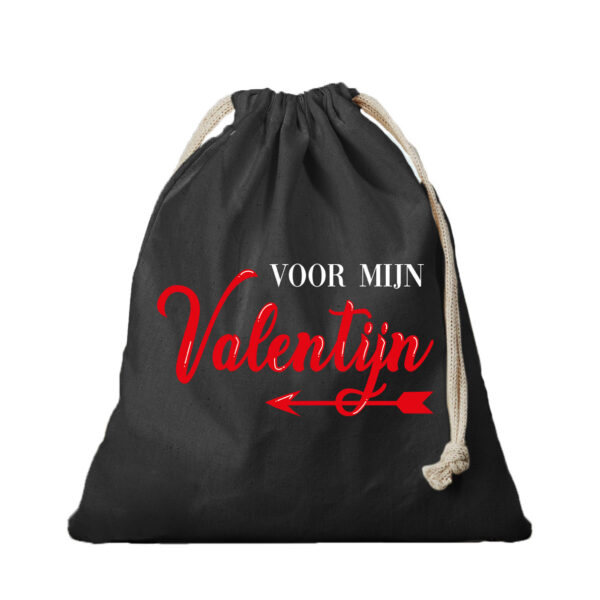 1x Katoenen tasje/ cadeautasje Voor mijn valentijn zwart 25 x 30 cm