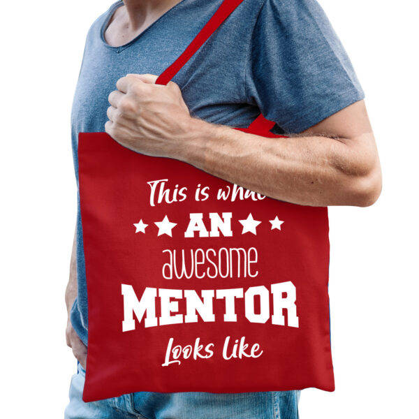 Bellatio Decorations cadeau tas voor mentor - katoen - 42 x 38 cm - rood - geweldige mentor