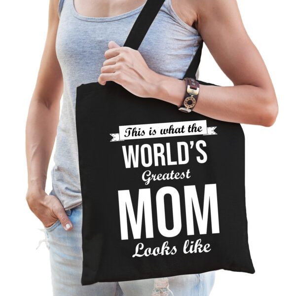 Worlds greatest MOM kado tasje voor moederds verjaardag zwart voor dames