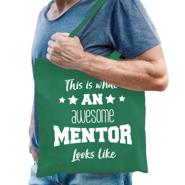Bellatio Decorations cadeau tas voor mentor - katoen - 42 x 38 cm - groen - geweldige mentor