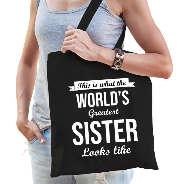 Worlds greatest SISTER kado tasje voor zussen verjaardag zwart voor dames