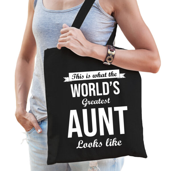 Worlds greatest AUNT kado tasje voor tantes verjaardag zwart voor dames