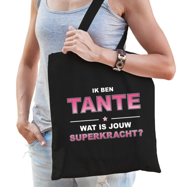 Ik ben tante wat is jouw superkracht tasje zwart voor dames - tante cadeau tas