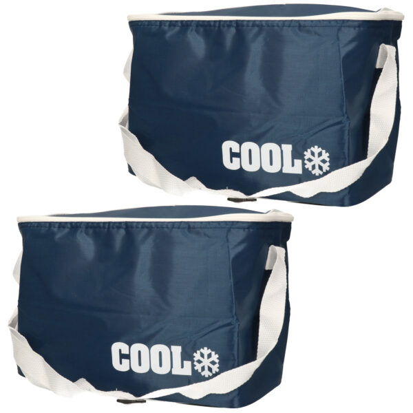 Lunch koeltas - Set van 2x stuks - navy blauw - 8 liter - 30 x 16 x 22 cm - polyester - kleine koelb