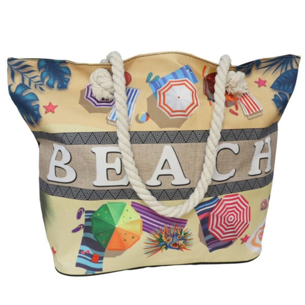 Gerimport strandtas - creme - touw handvat - 19 x 51 x 34 cm