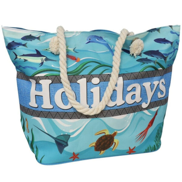 Gerimport strandtas - blauw - touw handvat - 19 x 51 x 34 cm