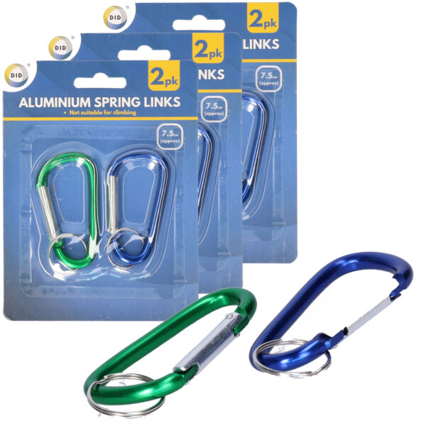 DID Karabijnhaak aluminium - set van 8x stuks - 7.5 cm