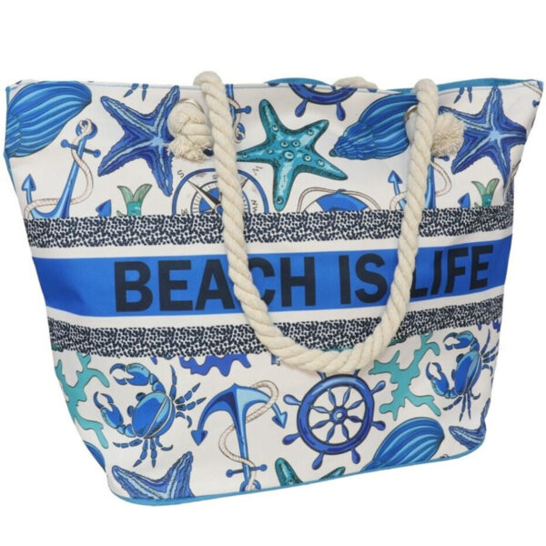 Gerimport strandtas - blauw - touw handvat - 19 x 51 x 34 cm