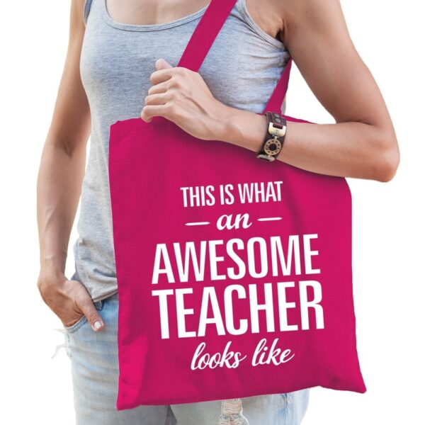 Awesome teacher bedank cadeau tas roze katoen
