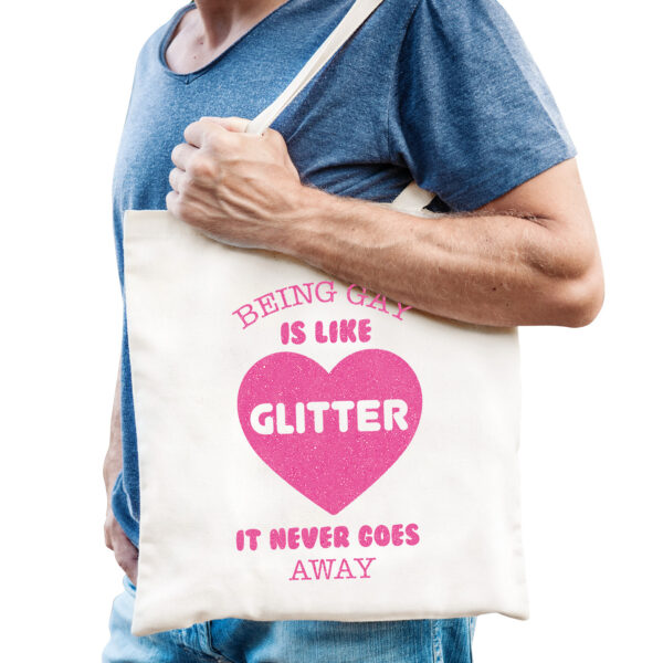 Bellatio Decorations Gay Pride tas heren - being gay is like glitter - wit - katoen - 42 x 38 cm