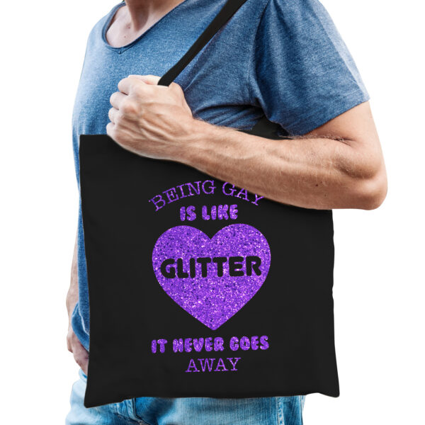 Bellatio Decorations Gay Pride tas heren - being gay is like glitter - zwart - katoen - 42 x 38 cm