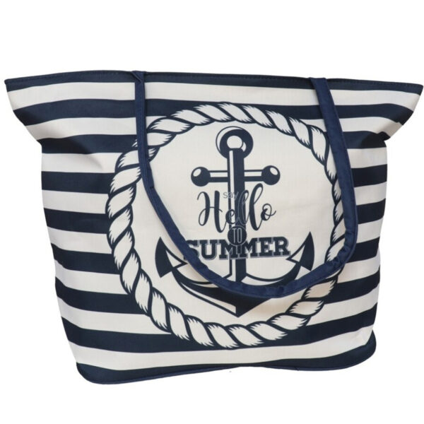 Gerimport strandtas - Hello Summer - Maritiem - blauw - 19 x 51 x 35 cm