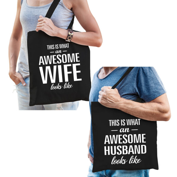 Awesome Wife en Awesome husband tasje - Bruiloft/ huwelijk cadeau