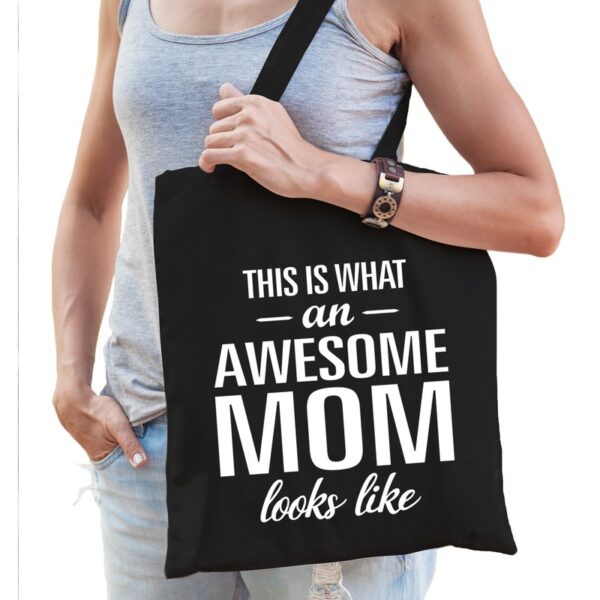 Awesome mom cadeau tas zwart katoen