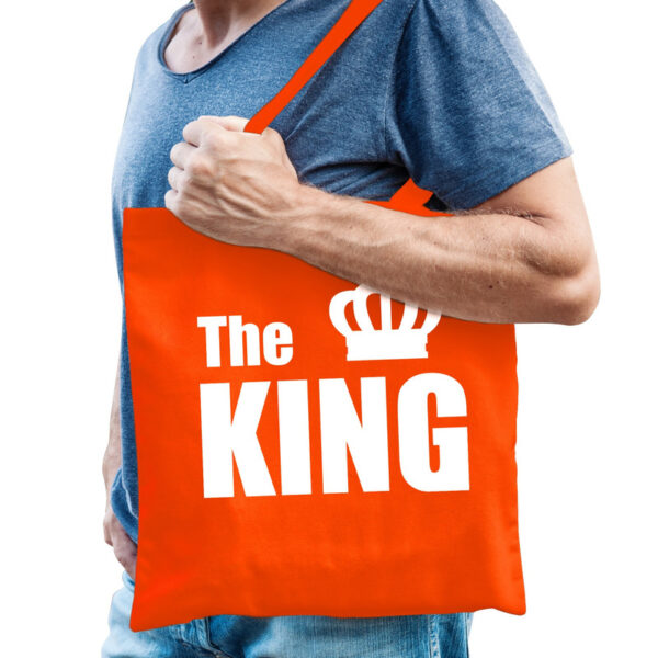 Katoenen tas / shopper oranje the king met witte kroon heren