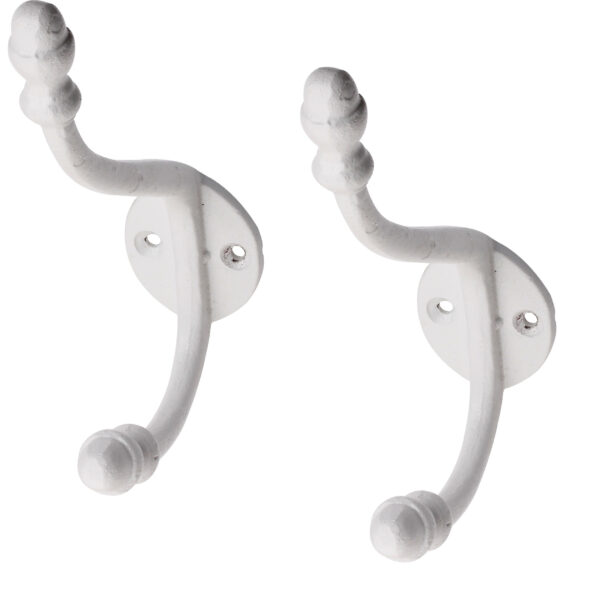 Kapstokhaken - 2x - wit - retro - aluminium - 15 x 3,5 cm - jashaken - kapstokhaakjes