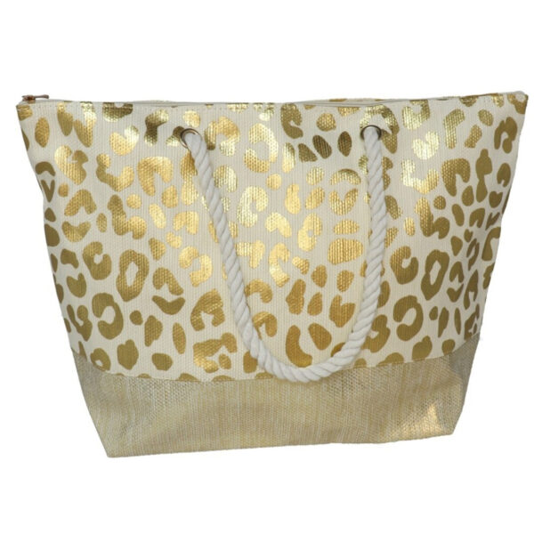 Gerimport strandtas Vivian - panterprint - goud - 14 x 51 x 36 cm