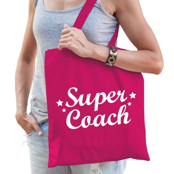 Super coach bedankje cadeau tas katoen fuchsia roze