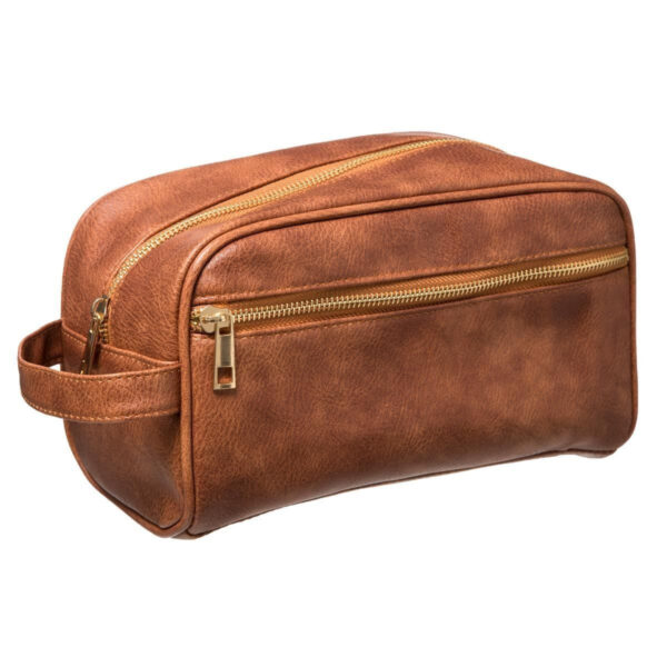 5Five Reis toilettas - leder look - heren - cognac - 25 x 13 x 14 cm