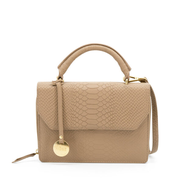 Leren dames handtas - taupe slangenprint - MŌSZ Kris L