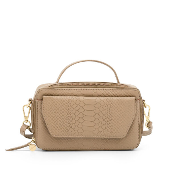 Dames leren handtas - taupe slangenprint - MŌSZ Naomi